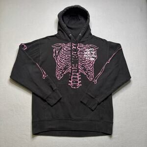 Anti Social Social Club Skeleton Hoodie Black Pink Graphic Pullover Mens Medium